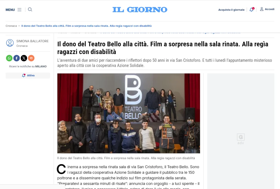 Cinema a sorpresa al Teatro Bello